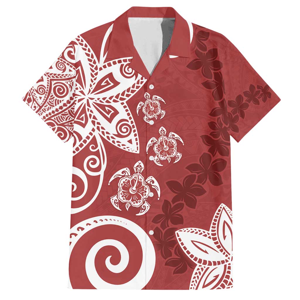 Polynesia Family Matching Tank Maxi Dress and Hawaiian Shirt Red Tribal Turtle Floral Pattern LT05 Dad's Shirt - Short Sleeve Red - Polynesian Pride