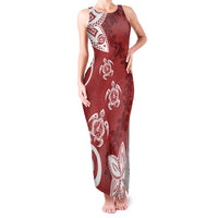 Polynesia Family Matching Tank Maxi Dress and Hawaiian Shirt Red Tribal Turtle Floral Pattern LT05 Mom's Dress Red - Polynesian Pride