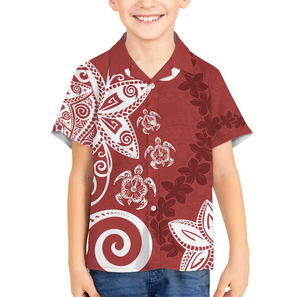 Polynesia Family Matching Tank Maxi Dress and Hawaiian Shirt Red Tribal Turtle Floral Pattern LT05 Son's Shirt Red - Polynesian Pride