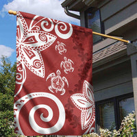 Polynesia Garden Flag Red Tribal Turtle Floral Pattern