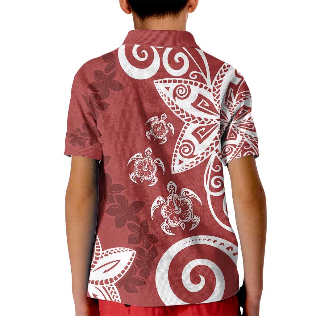 Polynesia Kid Polo Shirt Red Tribal Turtle Floral Pattern