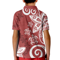 Polynesia Kid Polo Shirt Red Tribal Turtle Floral Pattern