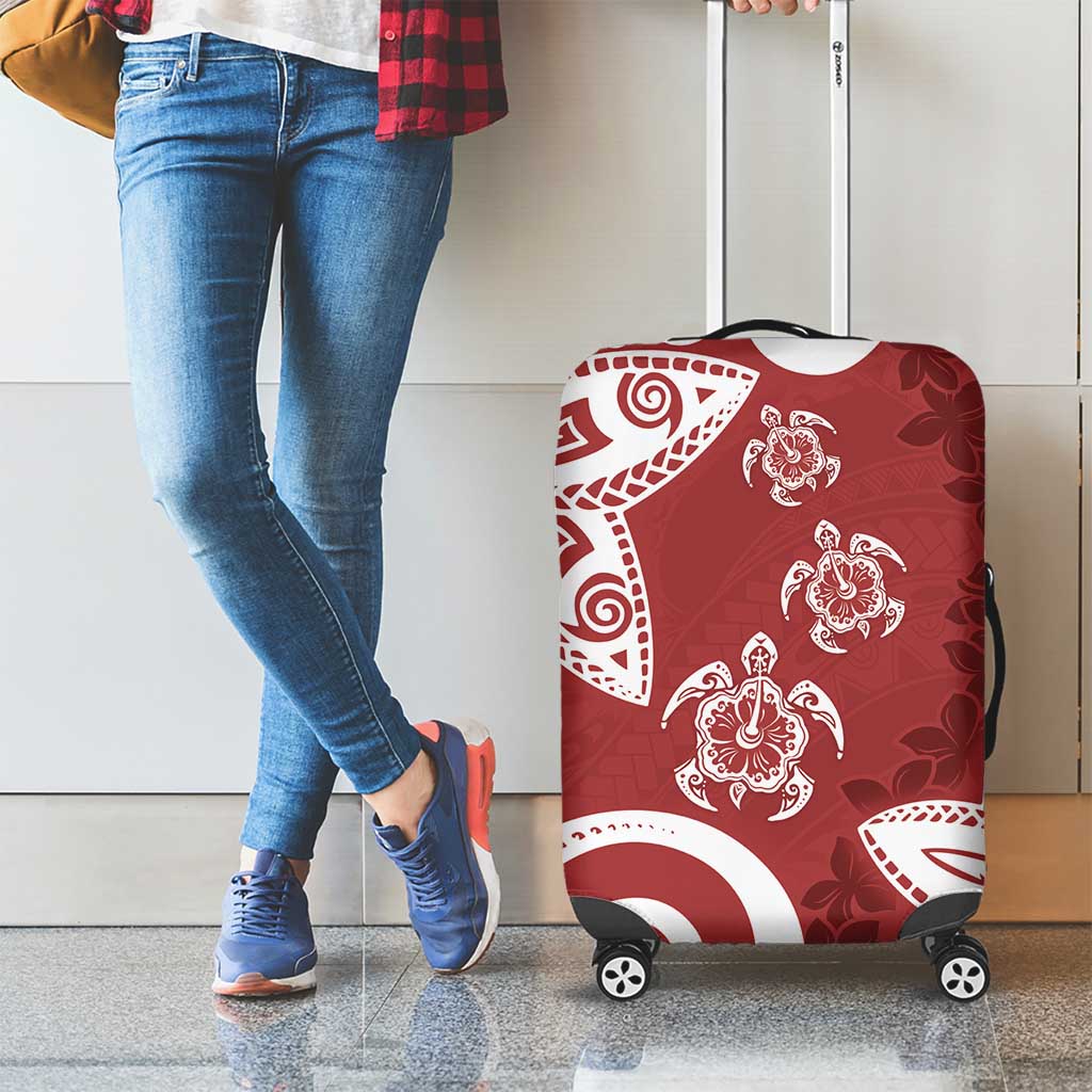 Polynesia Luggage Cover Red Tribal Turtle Floral Pattern