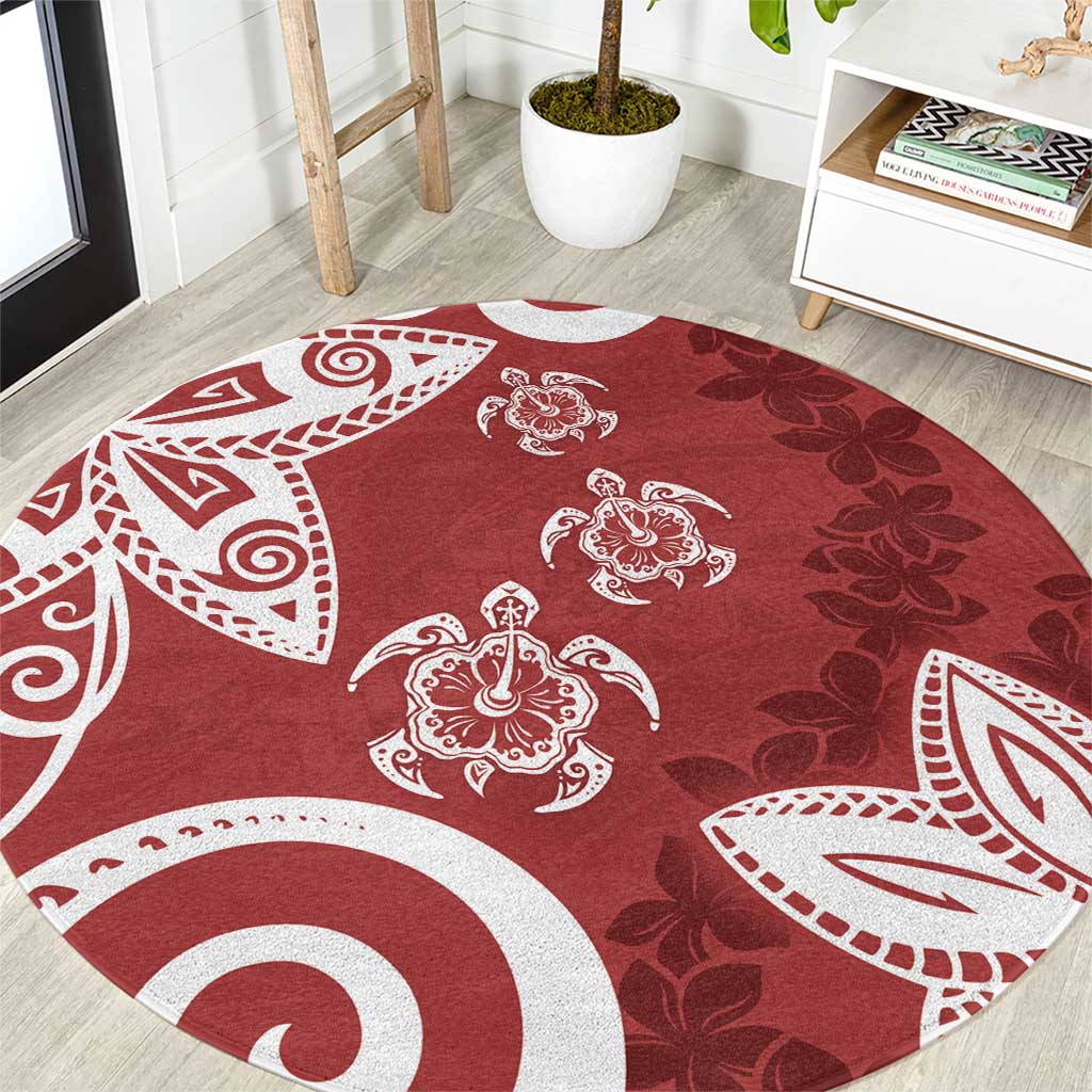 Polynesia Round Carpet Red Tribal Turtle Floral Pattern LT05 Red - Polynesian Pride