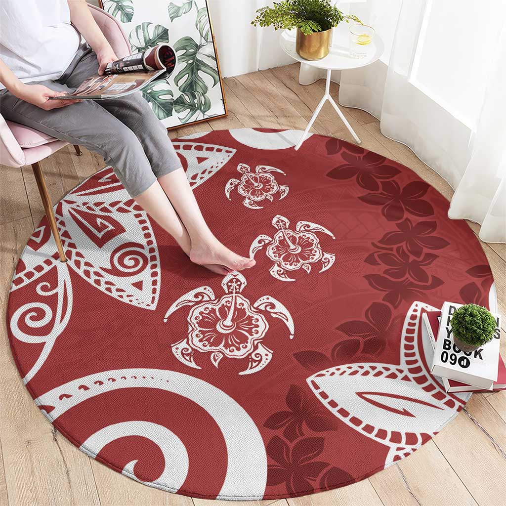 Polynesia Round Carpet Red Tribal Turtle Floral Pattern LT05 - Polynesian Pride