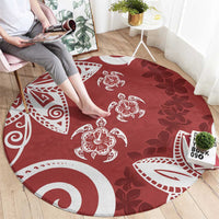 Polynesia Round Carpet Red Tribal Turtle Floral Pattern LT05 - Polynesian Pride