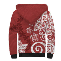 Polynesia Sherpa Hoodie Red Tribal Turtle Floral Pattern