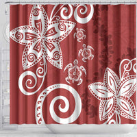 Polynesia Shower Curtain Red Tribal Turtle Floral Pattern