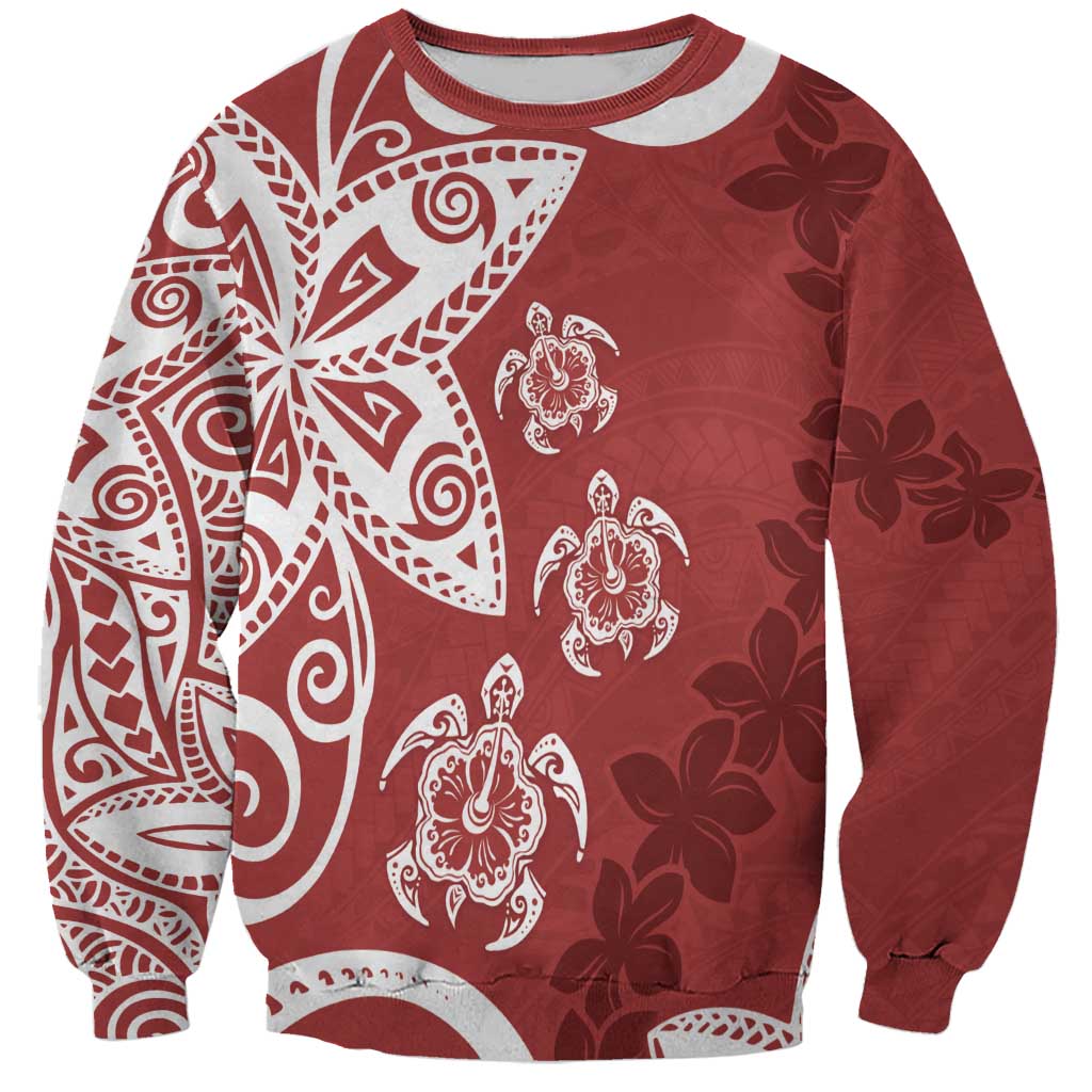 Polynesia Sweatshirt Red Tribal Turtle Floral Pattern