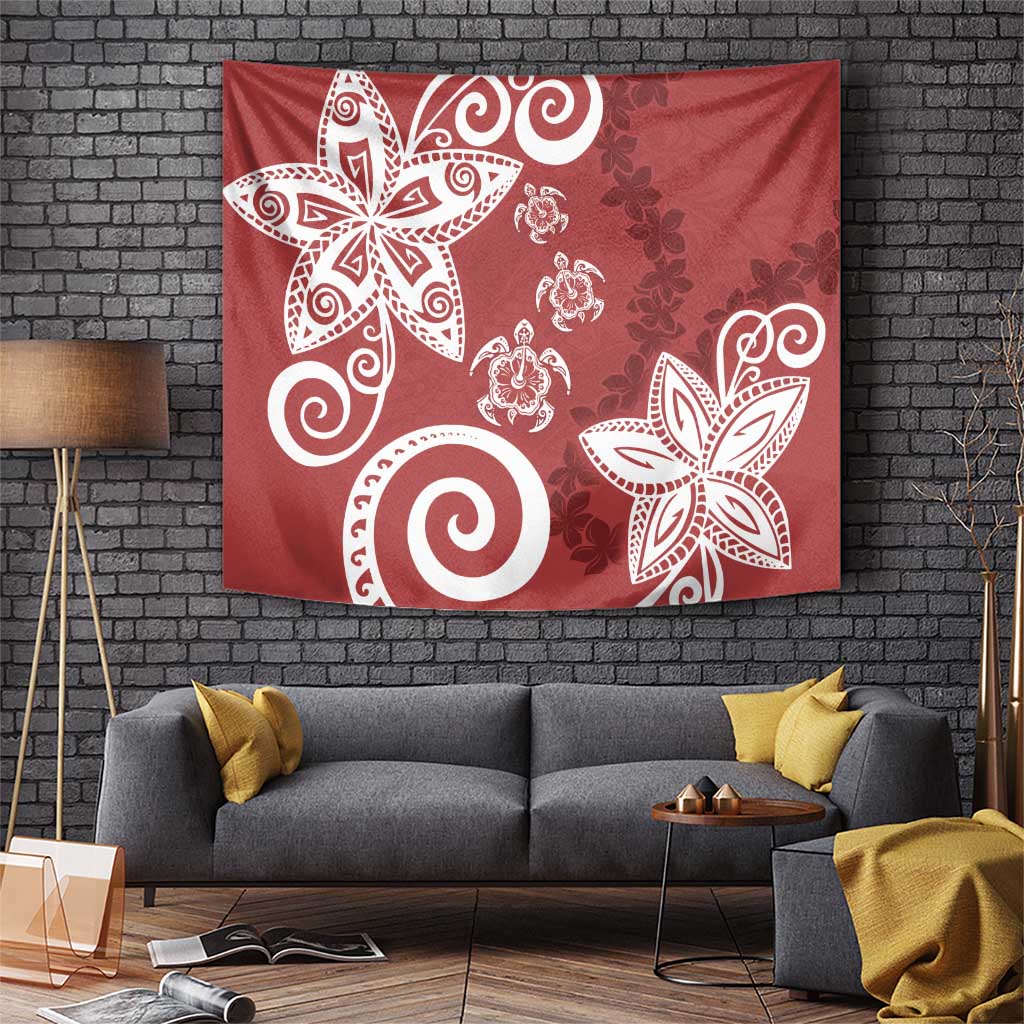 Polynesia Tapestry Red Tribal Turtle Floral Pattern LT05 Red - Polynesian Pride