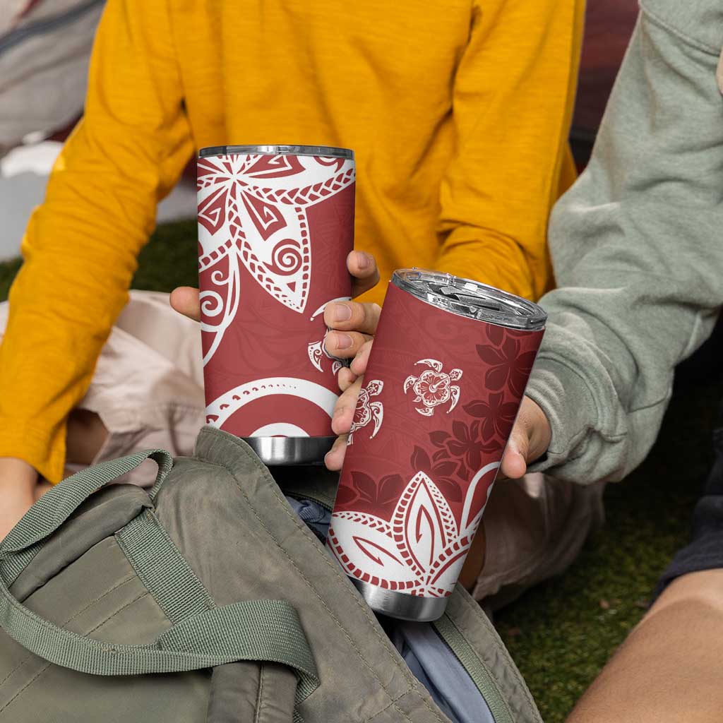 Polynesia Tumbler Cup Red Tribal Turtle Floral Pattern