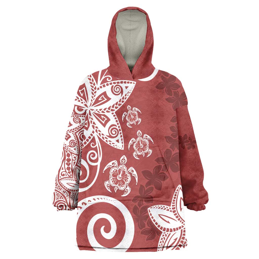 Polynesia Wearable Blanket Hoodie Red Tribal Turtle Floral Pattern LT05 One Size Red - Polynesian Pride