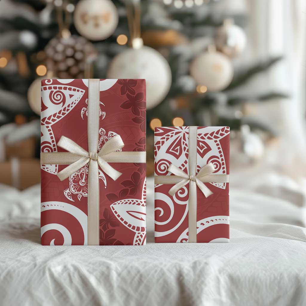 Polynesia Wrapping Paper Red Tribal Turtle Floral Pattern - Polynesian Pride