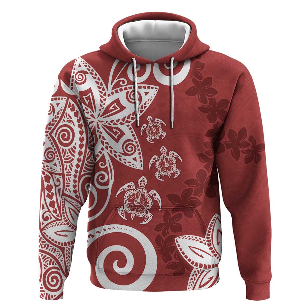 Polynesia Zip Hoodie Red Tribal Turtle Floral Pattern LT05 Pullover Hoodie Red - Polynesian Pride