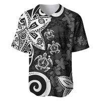 Polynesia Baseball Jersey Black Tribal Turtle Floral Pattern LT05 Black - Polynesian Pride