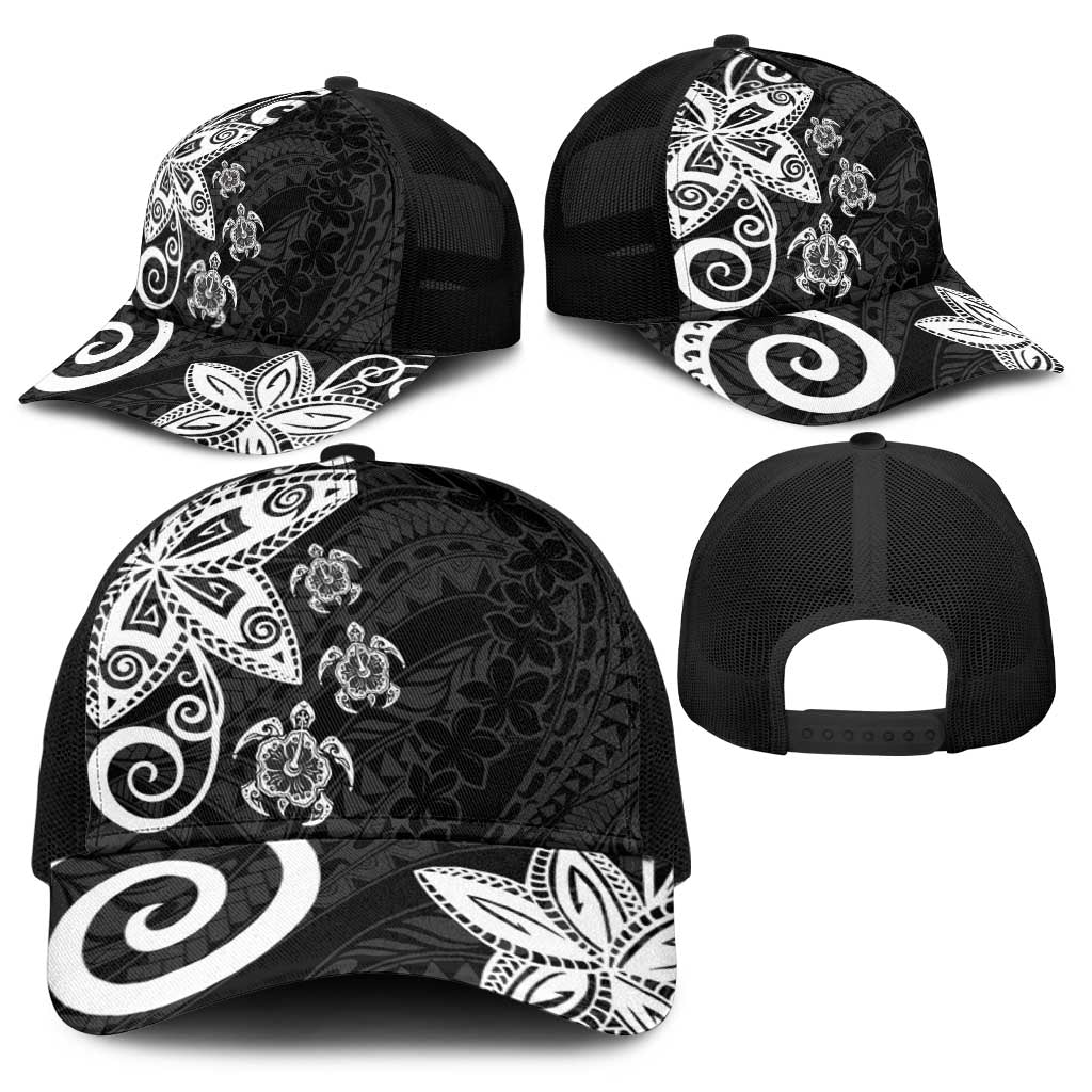 Polynesia Baseball Net Cap Black Tribal Turtle Floral Pattern - Polynesian Pride