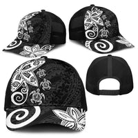 Polynesia Baseball Net Cap Black Tribal Turtle Floral Pattern - Polynesian Pride