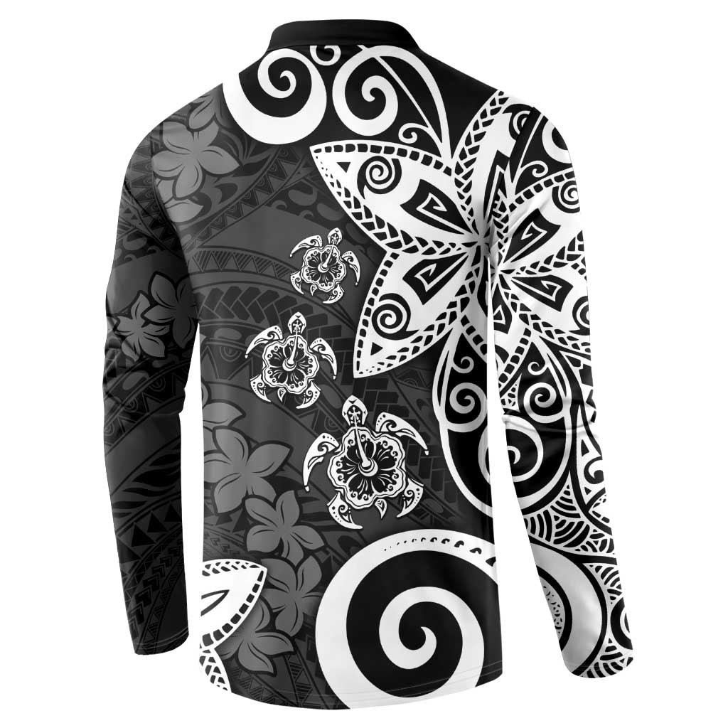 Polynesia Button Sweatshirt Black Tribal Turtle Floral Pattern