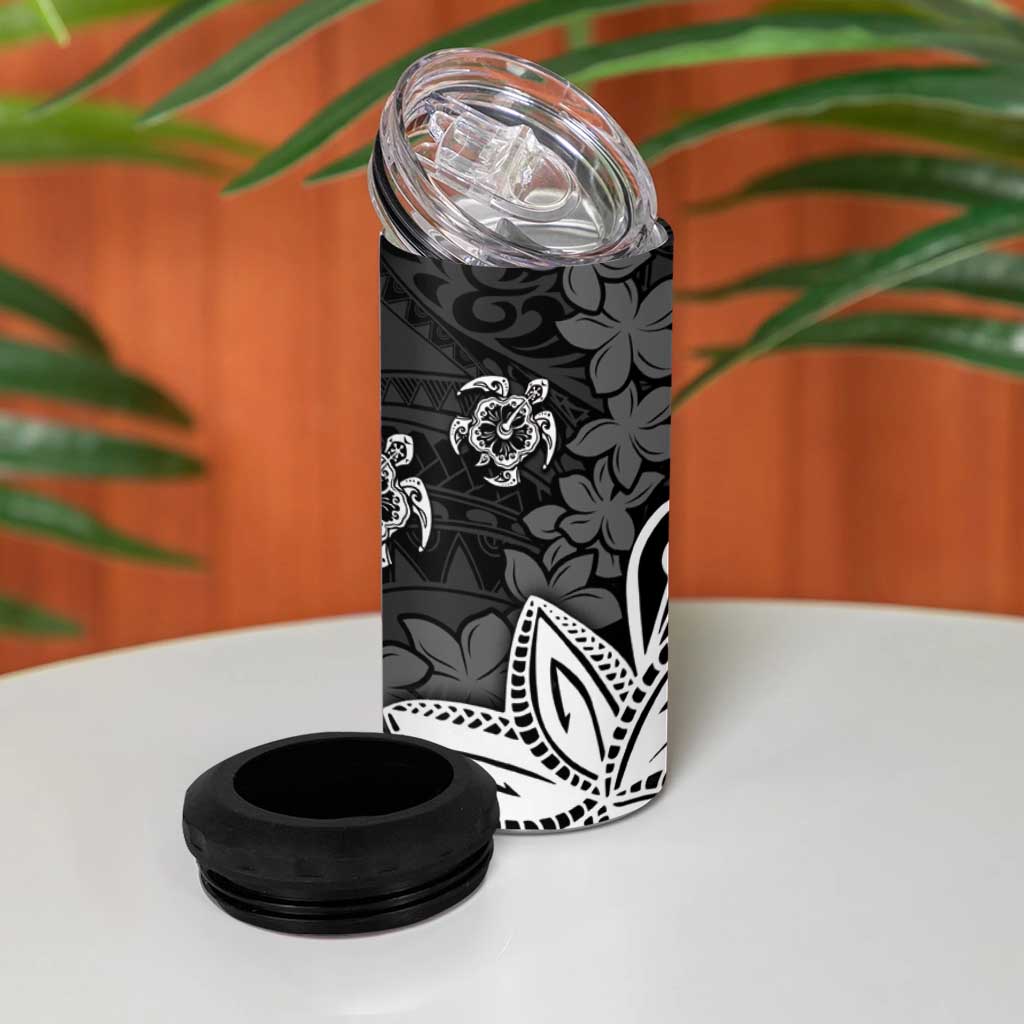 Polynesia 4 in 1 Can Cooler Tumbler Black Tribal Turtle Floral Pattern