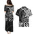 Polynesia Couples Matching Puletasi and Hawaiian Shirt Black Tribal Turtle Floral Pattern
