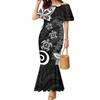 Polynesia Family Matching Mermaid Dress and Hawaiian Shirt Black Tribal Turtle Floral Pattern