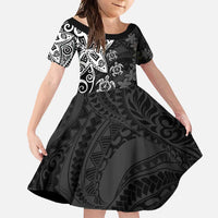 Polynesia Family Matching Short Sleeve Bodycon Dress and Hawaiian Shirt Black Tribal Turtle Floral Pattern