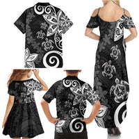 Polynesia Family Matching Summer Maxi Dress and Hawaiian Shirt Black Tribal Turtle Floral Pattern