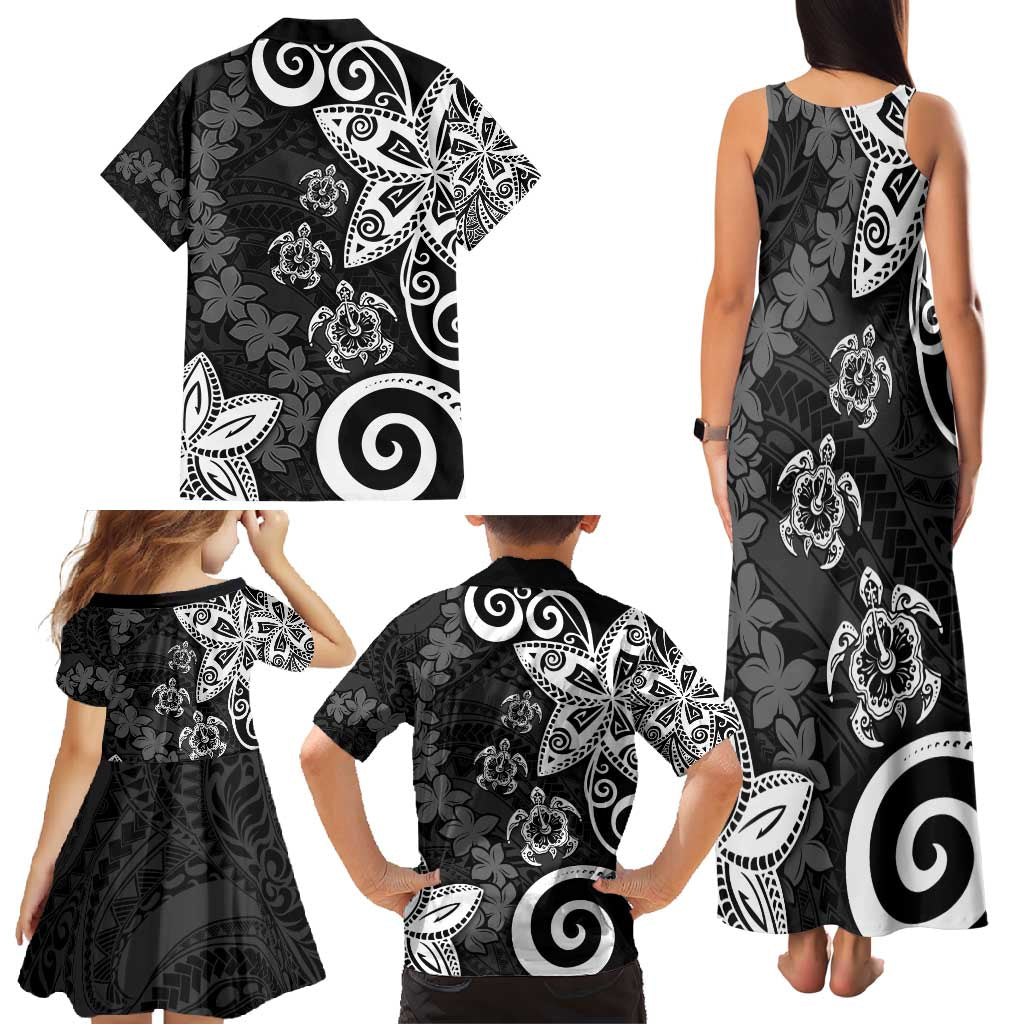 Polynesia Family Matching Tank Maxi Dress and Hawaiian Shirt Black Tribal Turtle Floral Pattern LT05 - Polynesian Pride