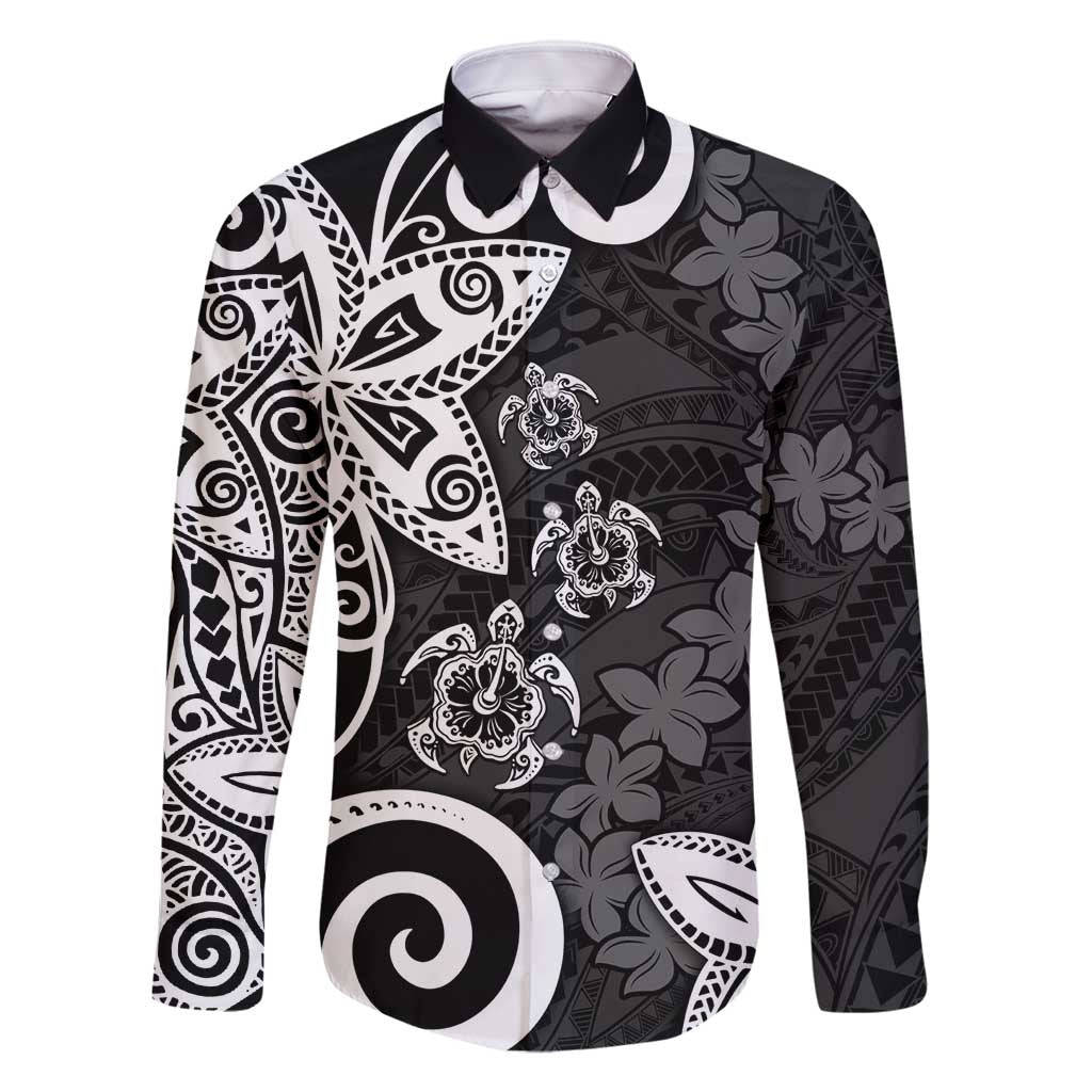 Polynesia Family Matching Tank Maxi Dress and Hawaiian Shirt Black Tribal Turtle Floral Pattern LT05 Dad's Shirt - Long Sleeve Black - Polynesian Pride