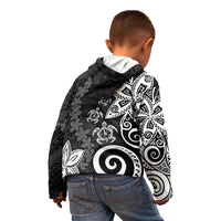 Polynesia Kid Hoodie Black Tribal Turtle Floral Pattern