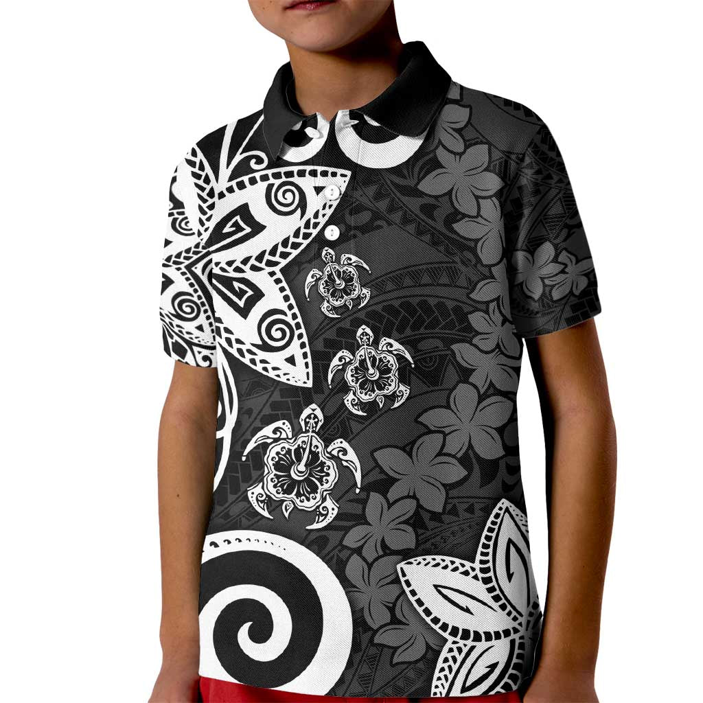Polynesia Kid Polo Shirt Black Tribal Turtle Floral Pattern