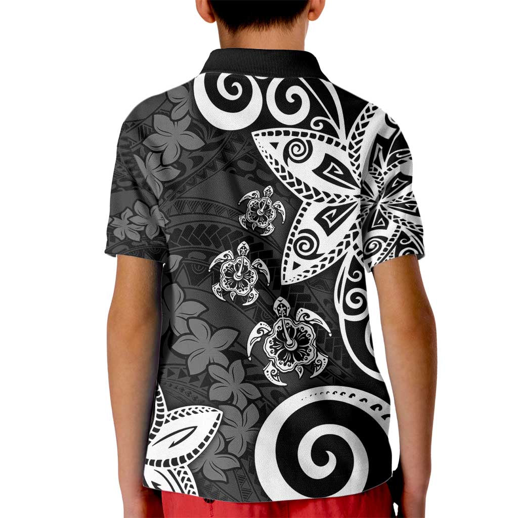 Polynesia Kid Polo Shirt Black Tribal Turtle Floral Pattern