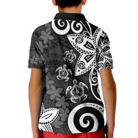 Polynesia Kid Polo Shirt Black Tribal Turtle Floral Pattern