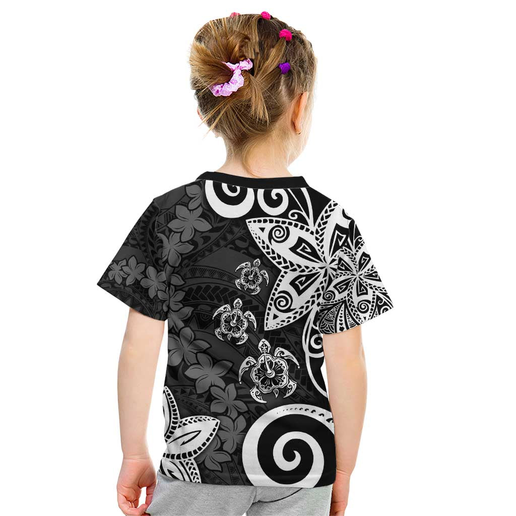 Polynesia Kid T Shirt Black Tribal Turtle Floral Pattern