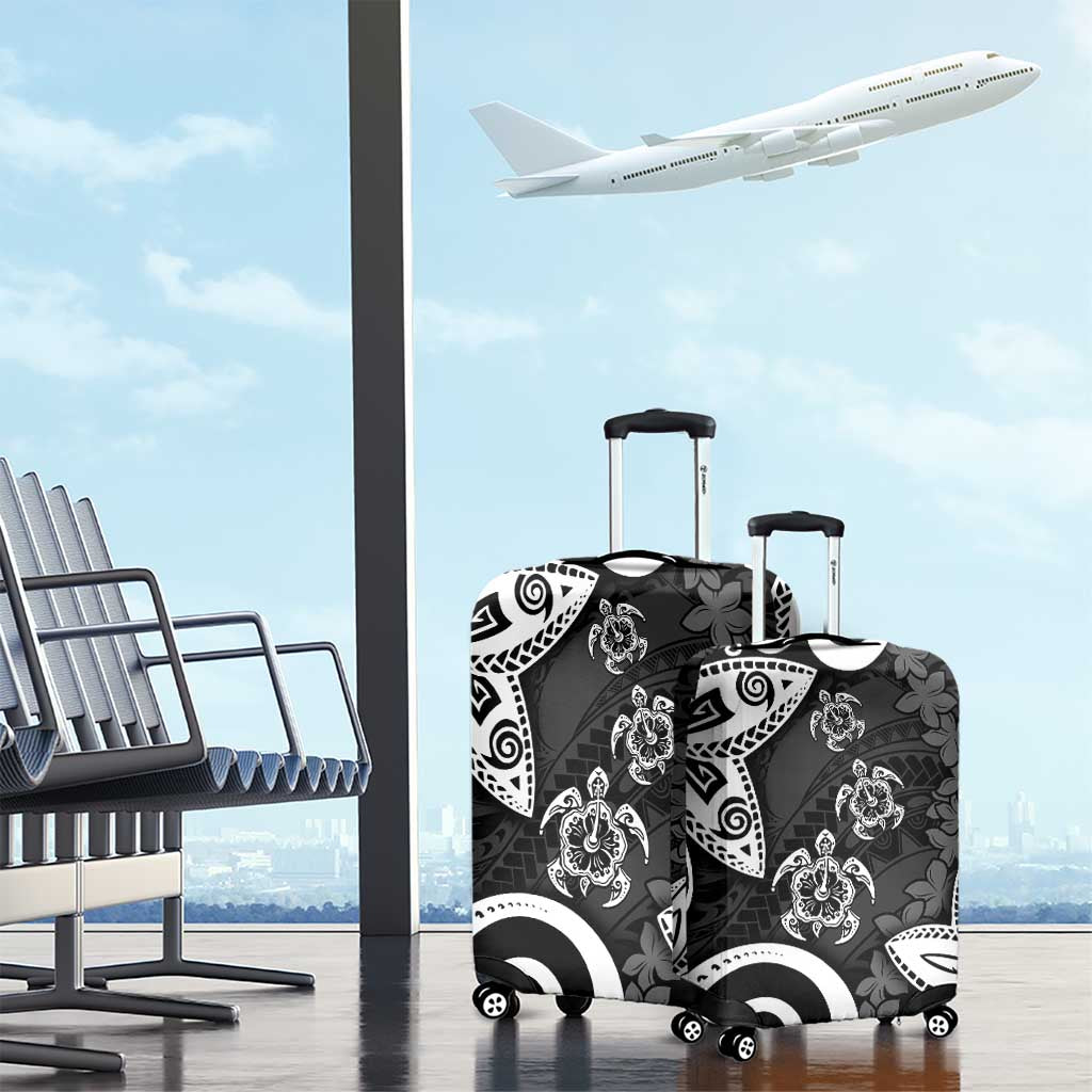 Polynesia Luggage Cover Black Tribal Turtle Floral Pattern