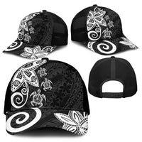Polynesia Mesh Trucker Cap Black Tribal Turtle Floral Pattern - Polynesian Pride
