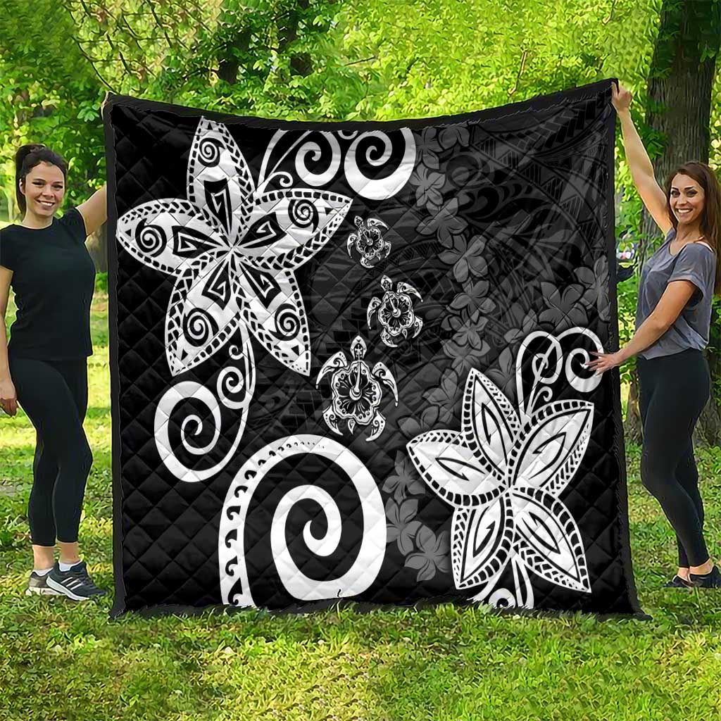 Polynesia Quilt Black Tribal Turtle Floral Pattern