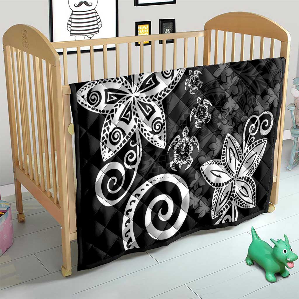 Polynesia Quilt Black Tribal Turtle Floral Pattern