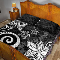 Polynesia Quilt Bed Set Black Tribal Turtle Floral Pattern