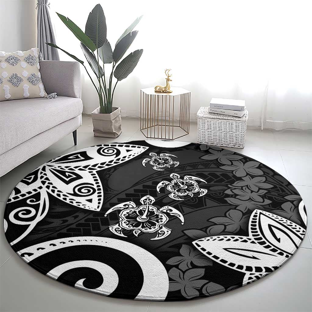 Polynesia Round Carpet Black Tribal Turtle Floral Pattern LT05 - Polynesian Pride
