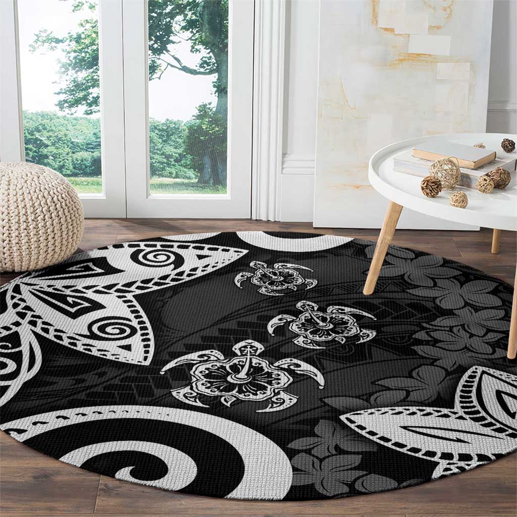 Polynesia Round Carpet Black Tribal Turtle Floral Pattern LT05 - Polynesian Pride