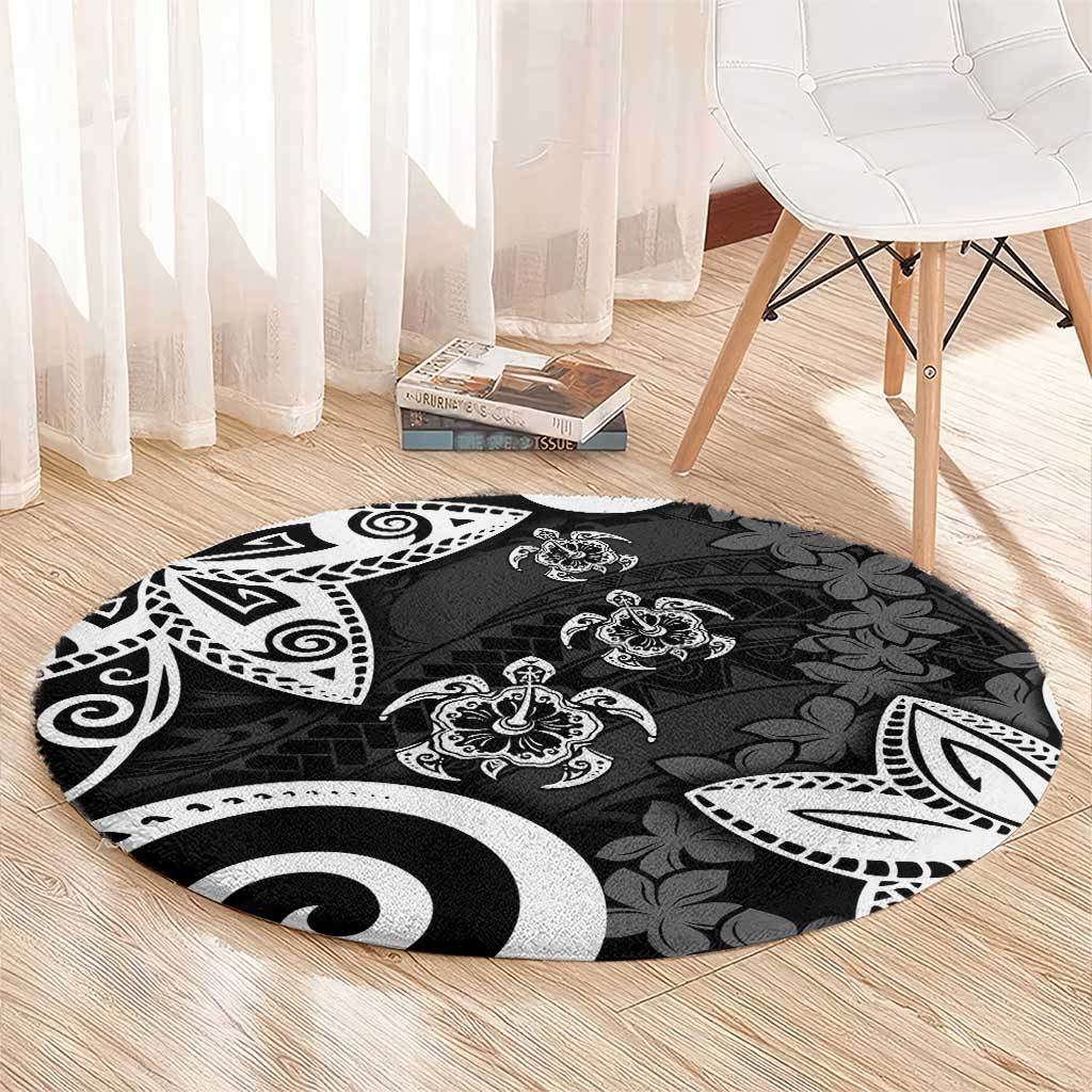 Polynesia Round Carpet Black Tribal Turtle Floral Pattern LT05 - Polynesian Pride