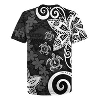 Polynesia Rugby Jersey Black Tribal Turtle Floral Pattern