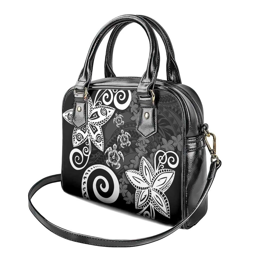 Polynesia Shoulder Handbag Black Tribal Turtle Floral Pattern