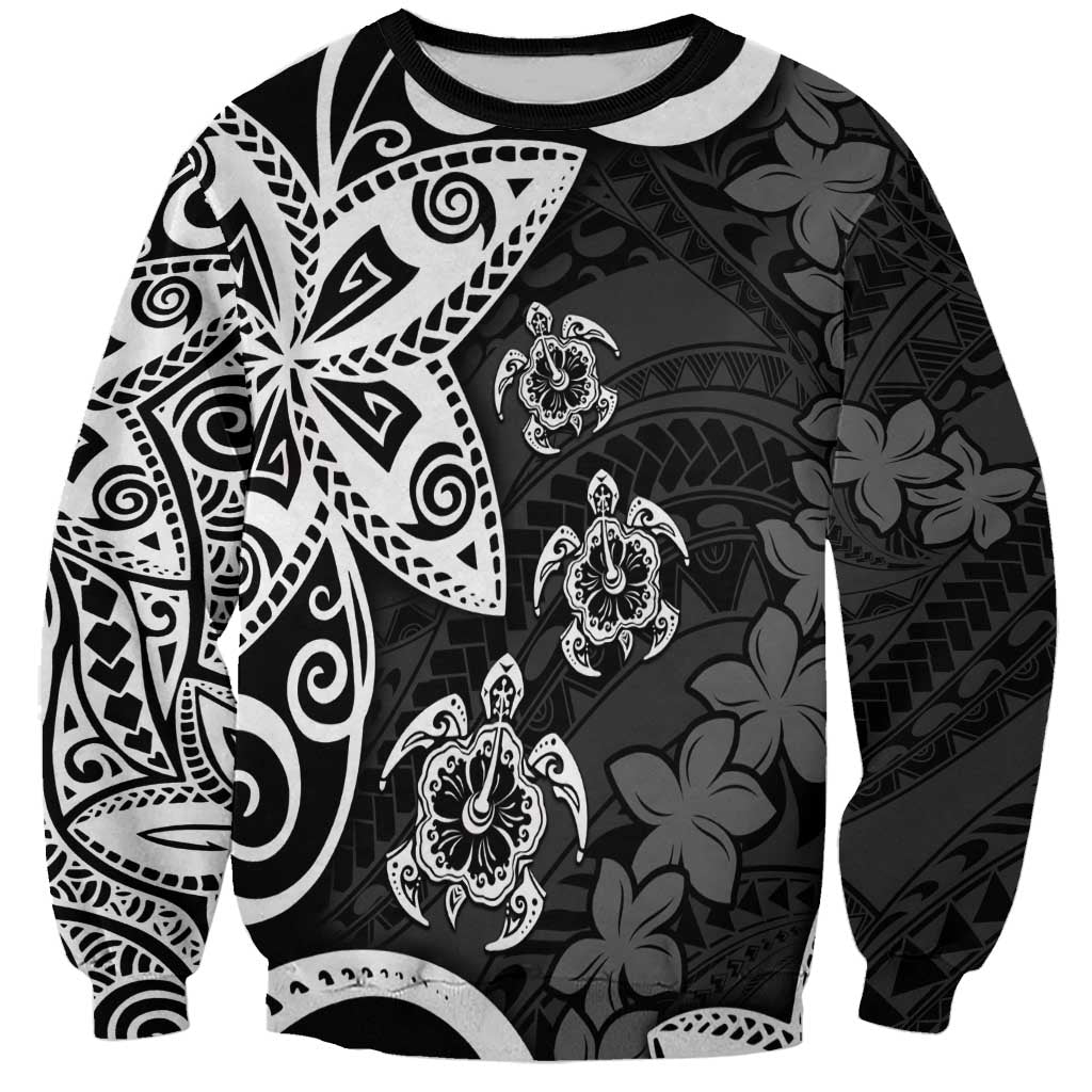 Polynesia Sweatshirt Black Tribal Turtle Floral Pattern