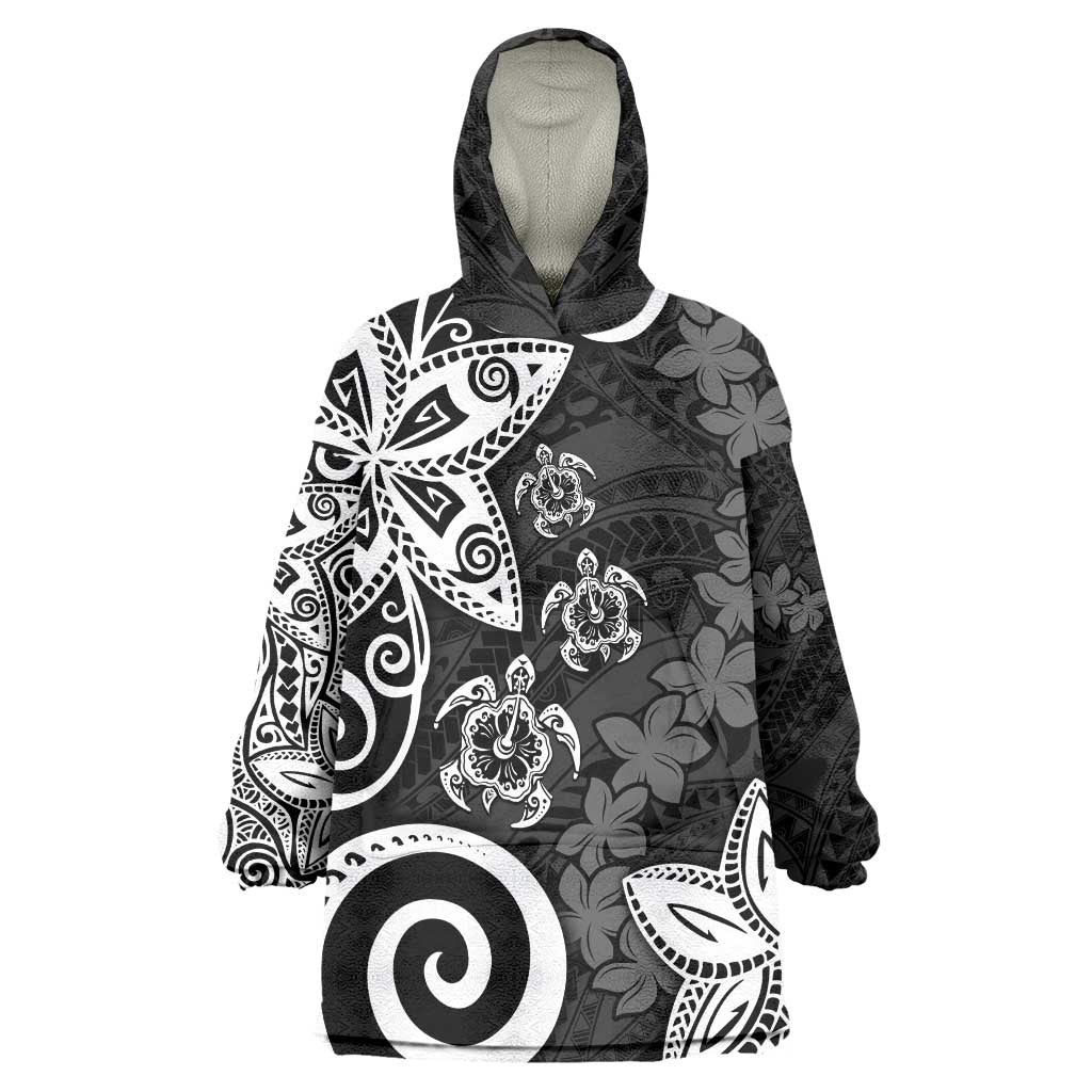 Polynesia Wearable Blanket Hoodie Black Tribal Turtle Floral Pattern LT05 One Size Black - Polynesian Pride