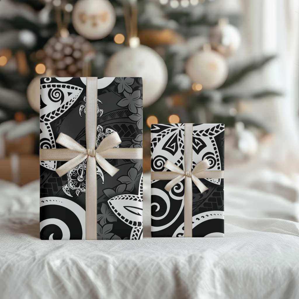 Polynesia Wrapping Paper Black Tribal Turtle Floral Pattern - Polynesian Pride