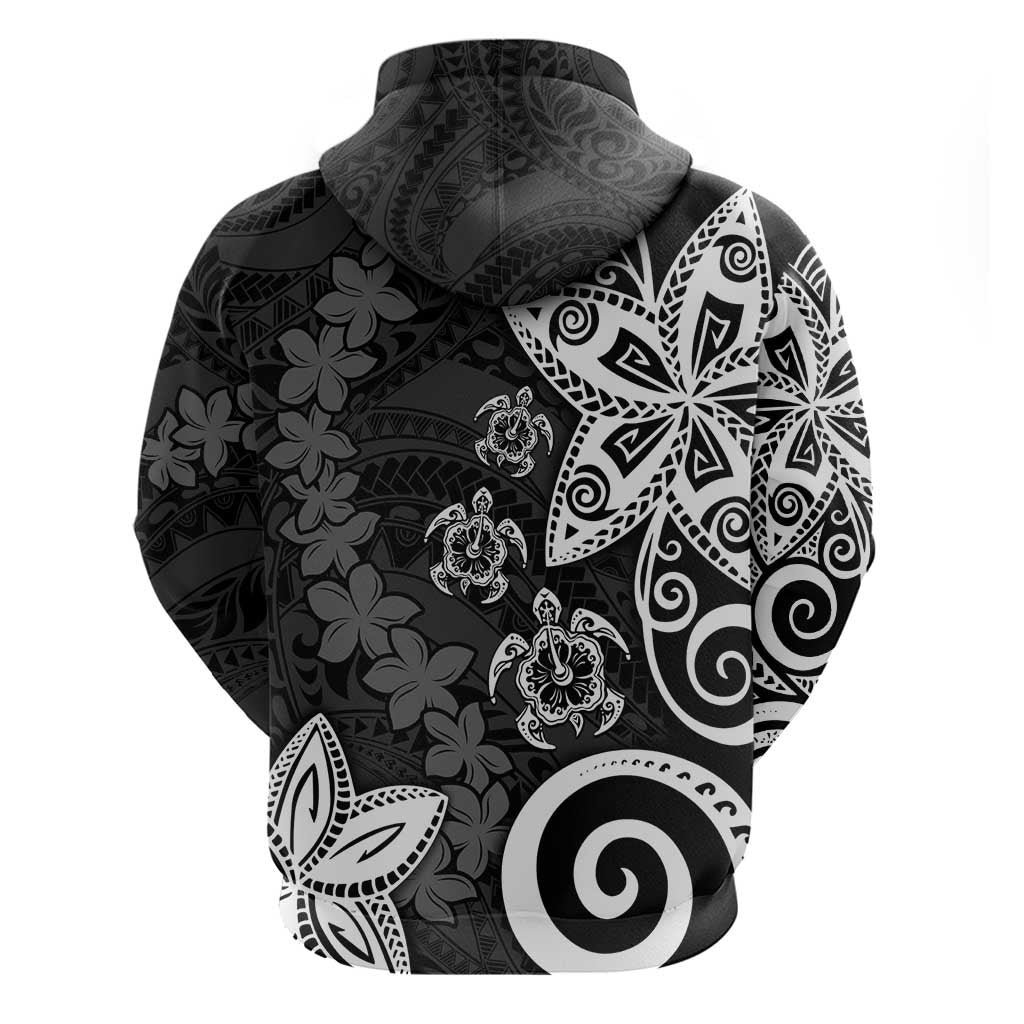 Polynesia Zip Hoodie Black Tribal Turtle Floral Pattern LT05 - Polynesian Pride