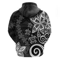 Polynesia Zip Hoodie Black Tribal Turtle Floral Pattern LT05 - Polynesian Pride