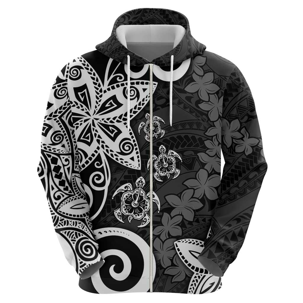 Polynesia Zip Hoodie Black Tribal Turtle Floral Pattern LT05 - Polynesian Pride